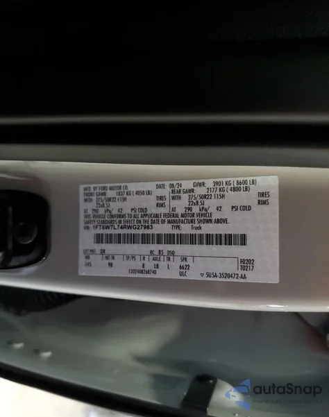 2024 Ford F150 Lightning Platinum из США, поврежденный, VIN 1FT6W7L74RWG27983